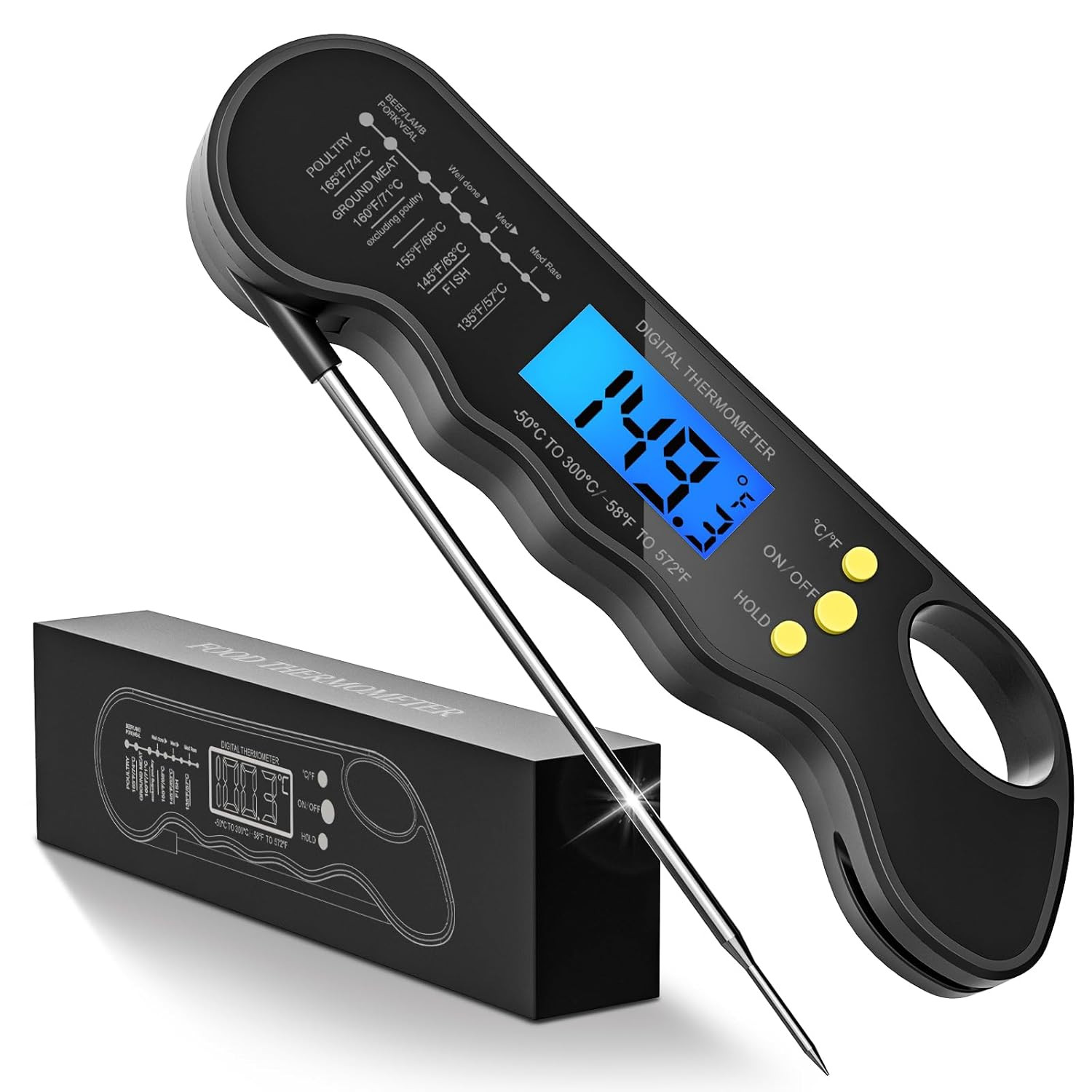 Instant Read Meat Thermometer, Accurate and Fast Digital Food Thermometer with W