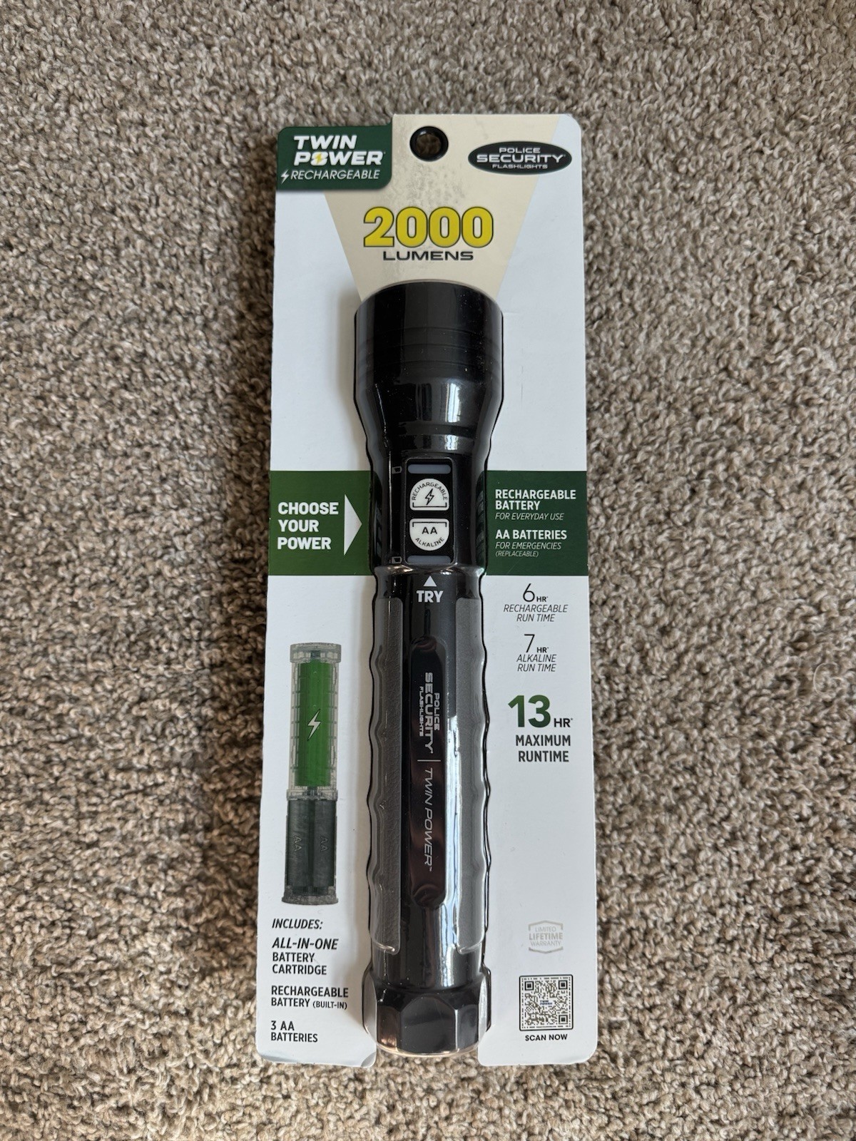 Police Security Twin Power 2000 Lumen LED Flashlight NEW