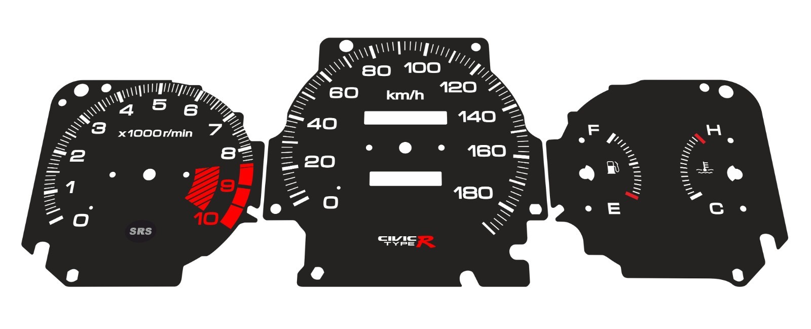 Honda Civic 1996-2000 KM/H Black Custom Gauge Faces