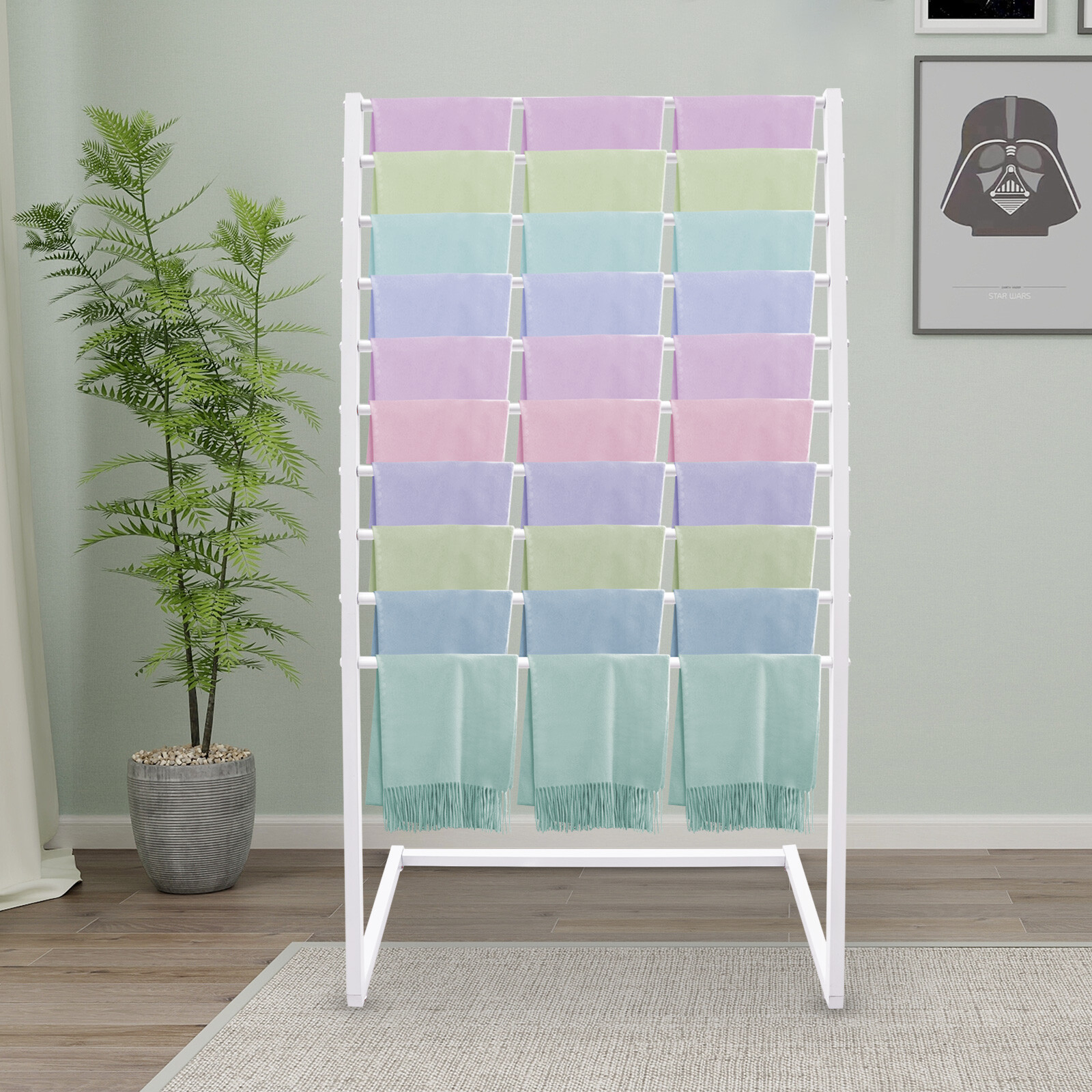 Freestanding Scarf and Neck Ttie Display Stand, 10 Tier White Metal Scarf Rack