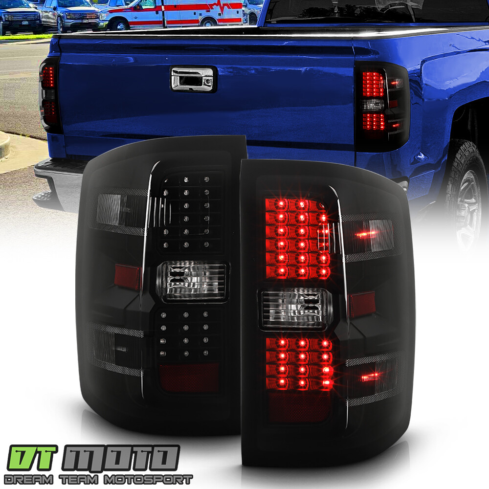 Blk Smoke 2014-2018 Chevy Silverado 1500 LED Tail Lights Brake Lamps Left+Right