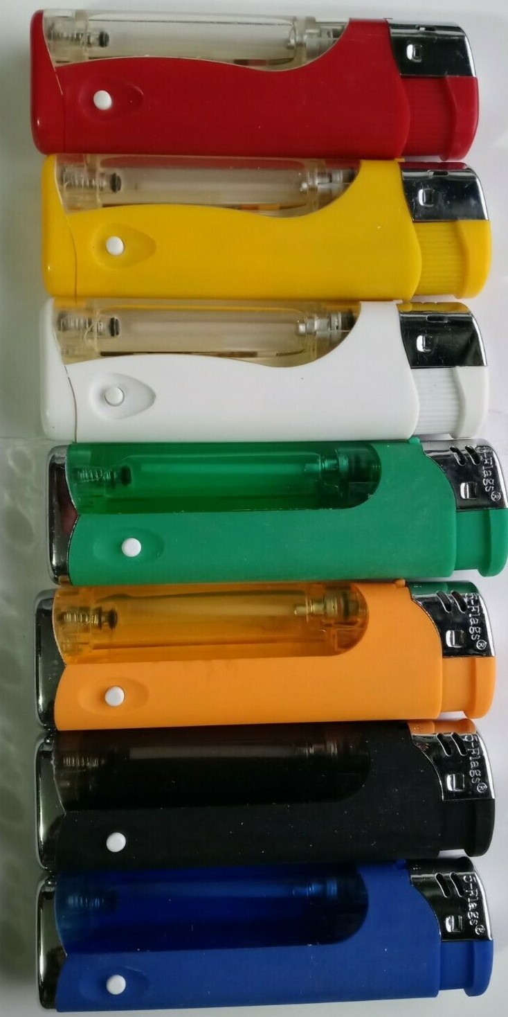 Refillable Butane Cigarette Lighter With Flashlight & Red & Blue Lights 5 Count