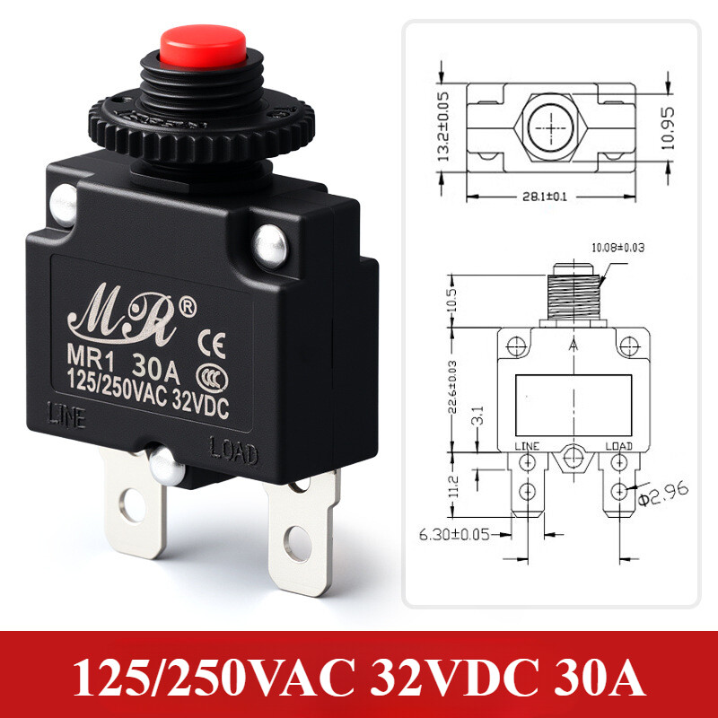 AC 125/250V 30A SPST circuit breaker thermal overload protector red 1 Set