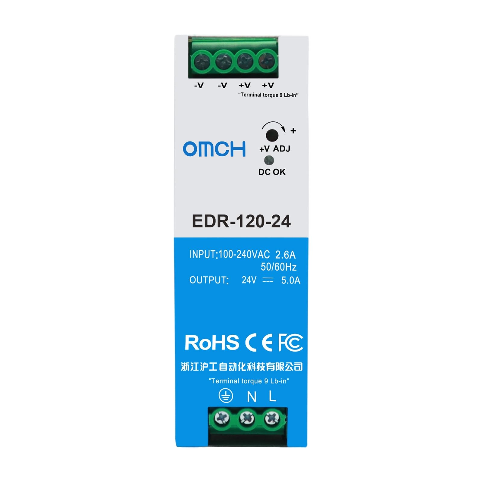 EDR12024 DIN Rail Power Supply 24V 5A 120W Slim Switching ACDC Converter