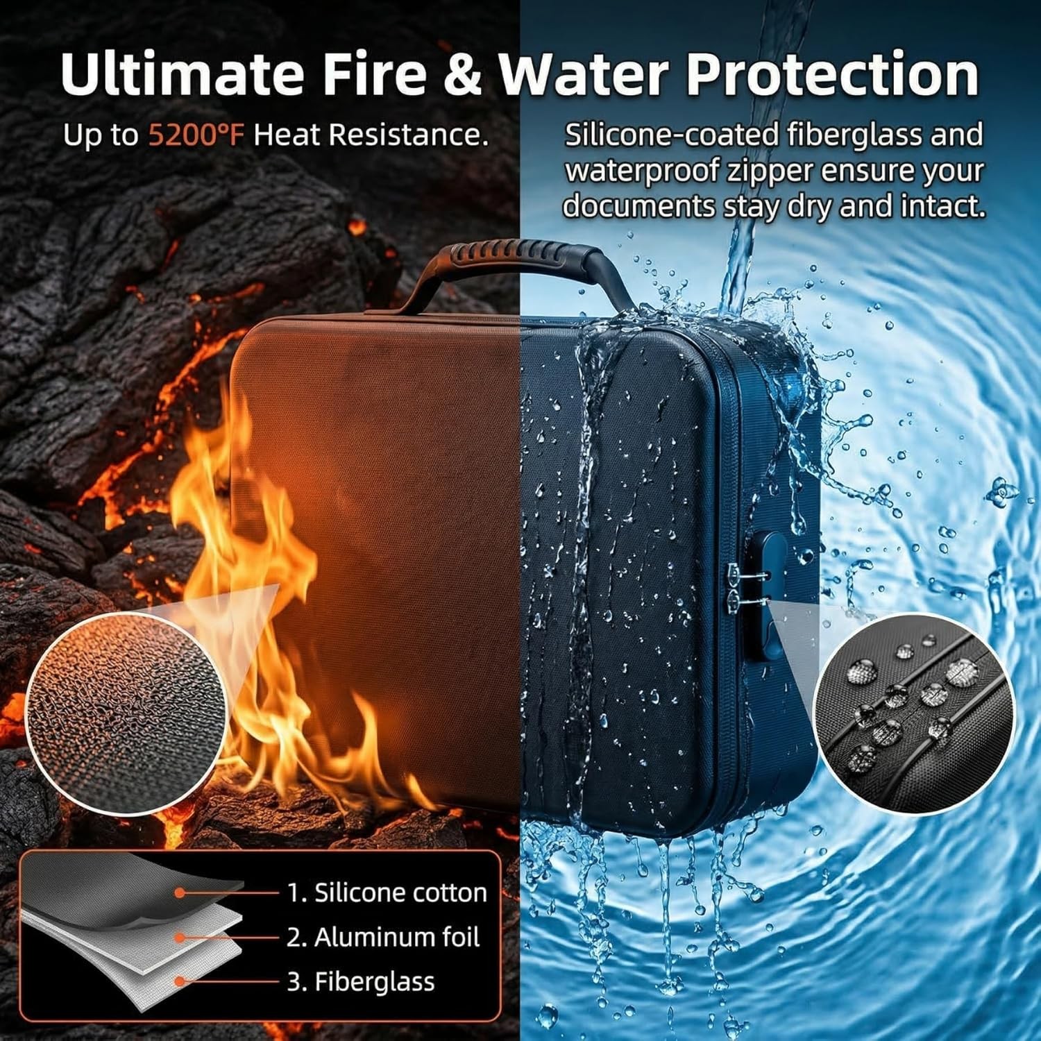Fireproof Document Box with Lock 5200°F Fire & Water Resistant Safe Storage