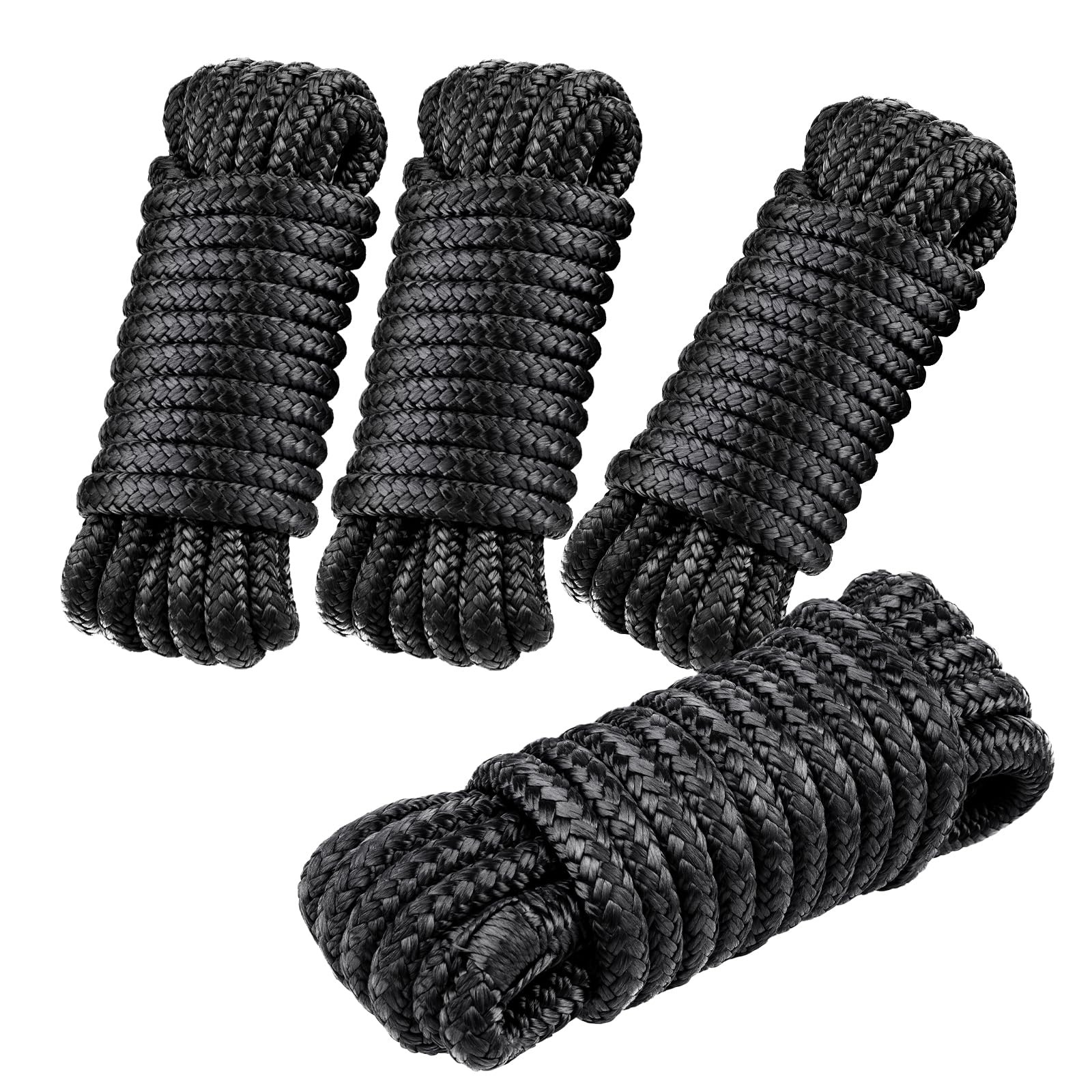 4 PCS 3/8 in × 15 FT Boat Dock Lines, Nylon Dock Line Double Braided, Boat Ro...