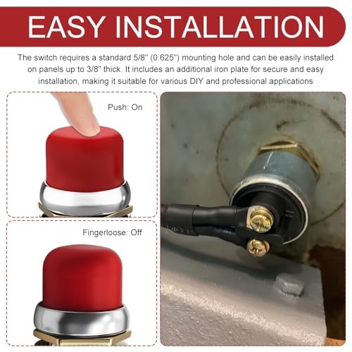 3PCS Push Button Starter Switch 12V 50A, Push Start Button, 12V 50A Heavy Red-3