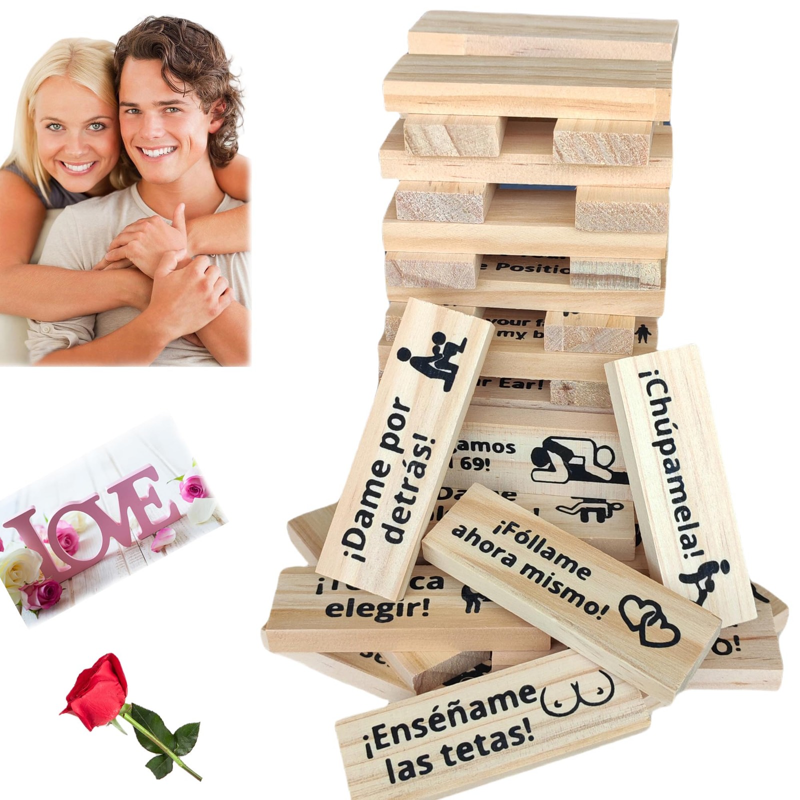 Spanish Blocks Tower Game for Adult Couples Board en español Tumbling Stackin...