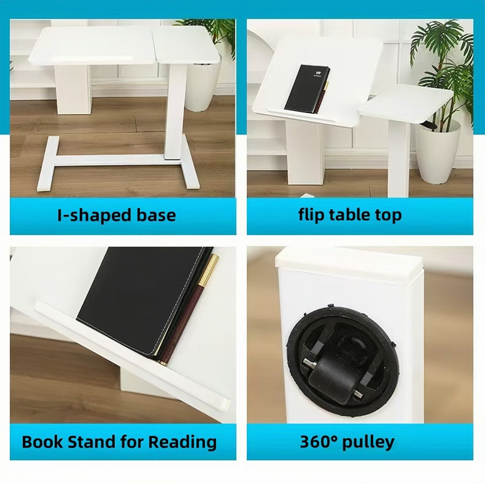 Modern Height Adjustable Overbed Table Side Table Tilting Bedside Desk w/ Wheels