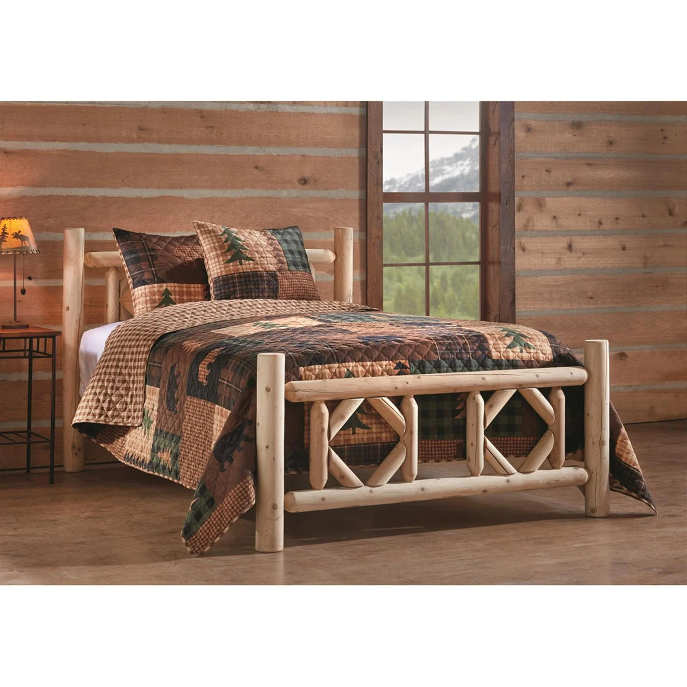 Full Size Natural Cedar Log Bed Frame Rustic Solid Wood Headboard Footboard Room
