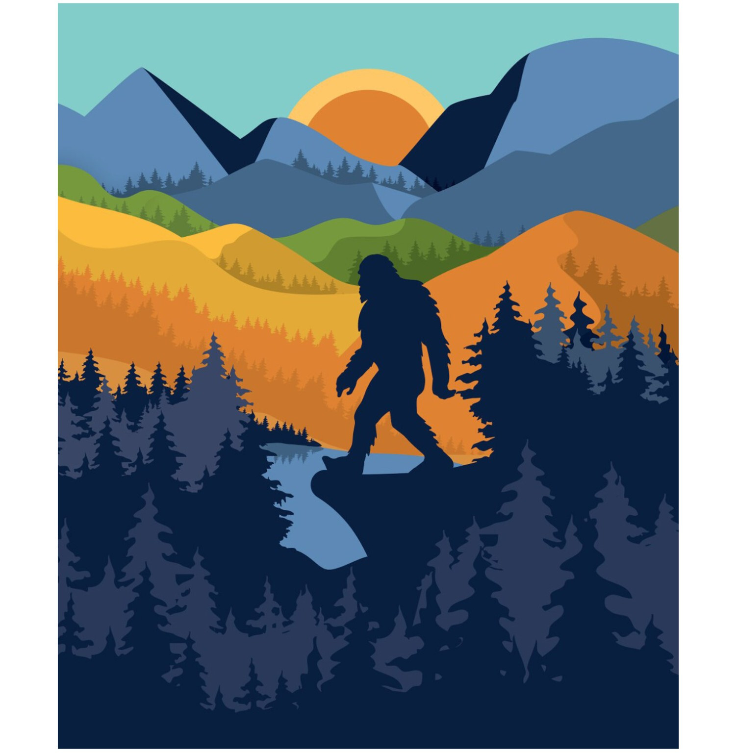 FLEECE Bigfoot Scene Snuggle Fleece Blanket 50"x60" camping sasquatch kids adult