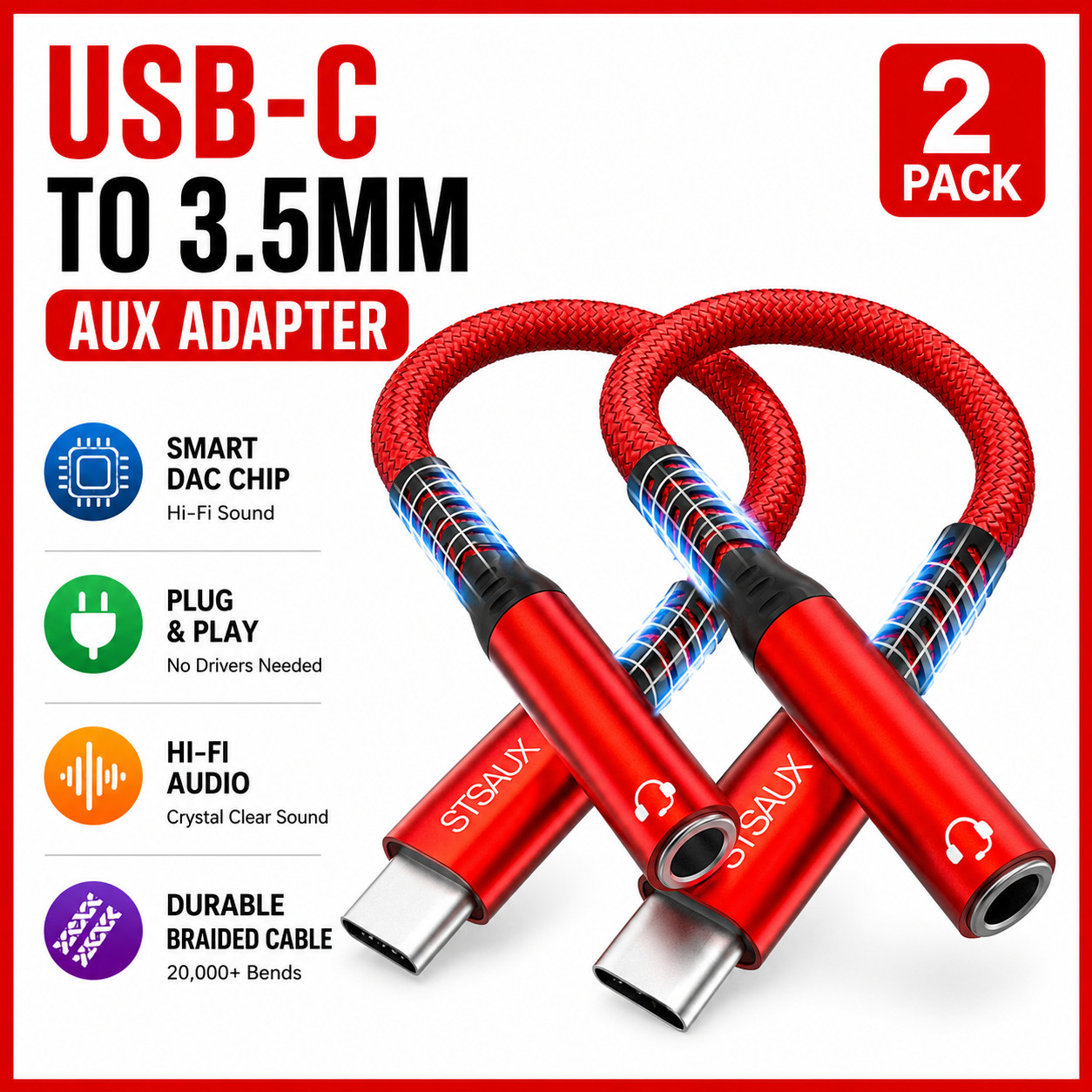 USB-C Type C Adapter Port to 3.5MM Aux Audio Jack Earphone Headphone Cable USB