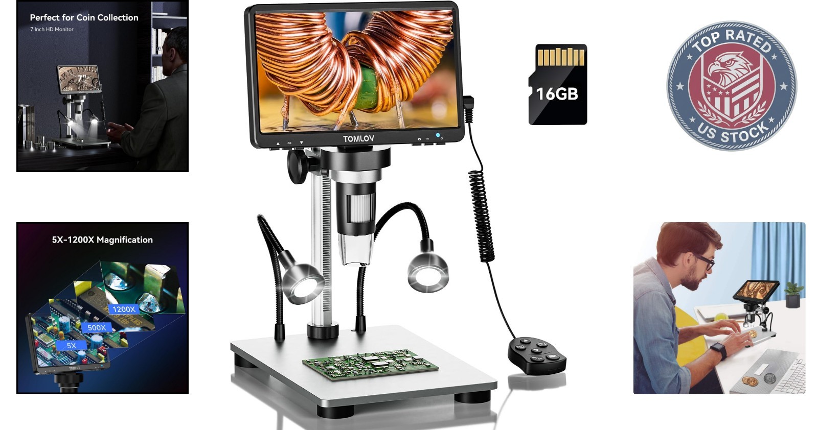 Versatile 7" Digital Microscope for Adults: Coin Analysis, Soldering, PC Ready