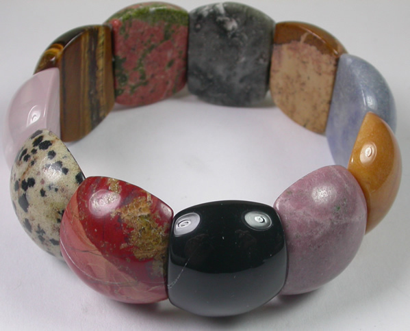 Artisan Unakite Tigers Eye Rose Quartz Onyx  Jasper Stretch Bracelet Jewelry