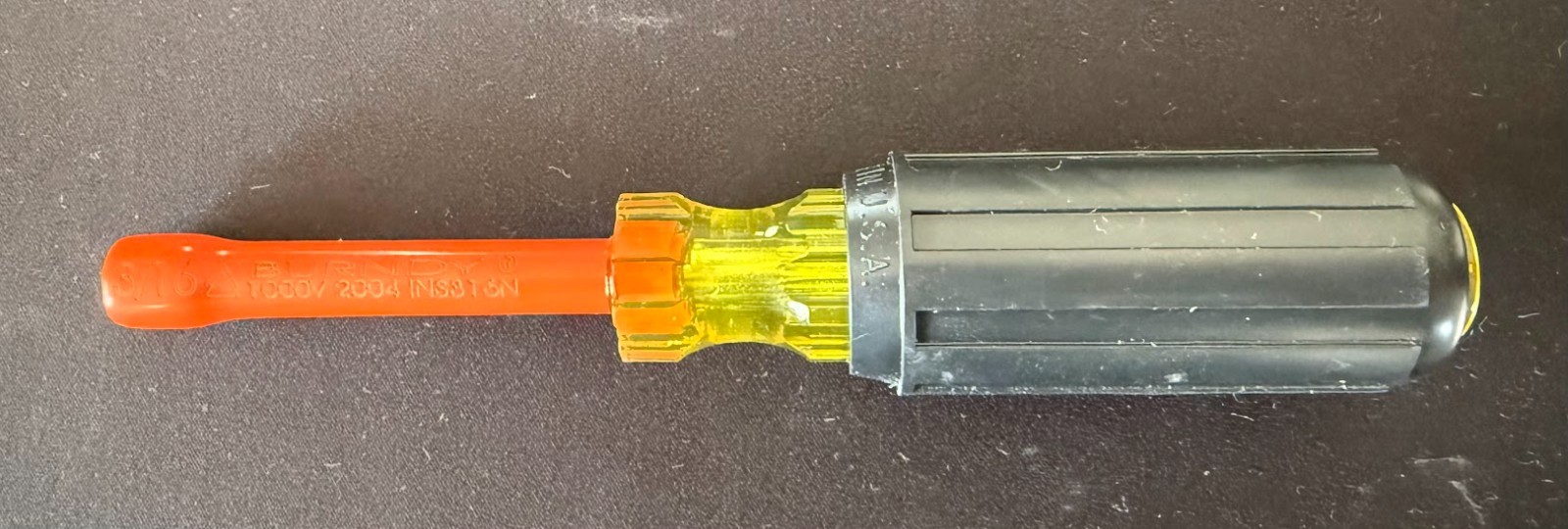 Burndy Electricians Insulated 3/16" Nut Driver  #INS316N - Made in USA
