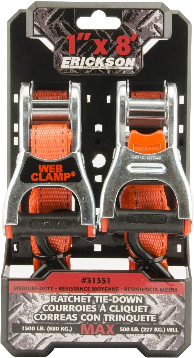 Erickson 31351 Pro Series 1-Inch x 8-Inch Strap Trap Ratcheting Tie-Down, Orange