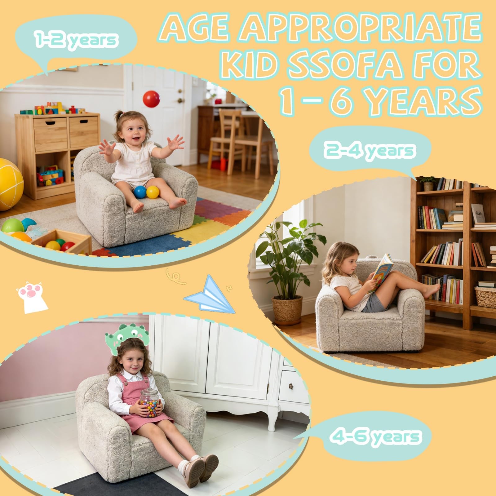 Toddler & Kids Chair Comfy - Toddler Couch with Washable Cover, Stable High-R...