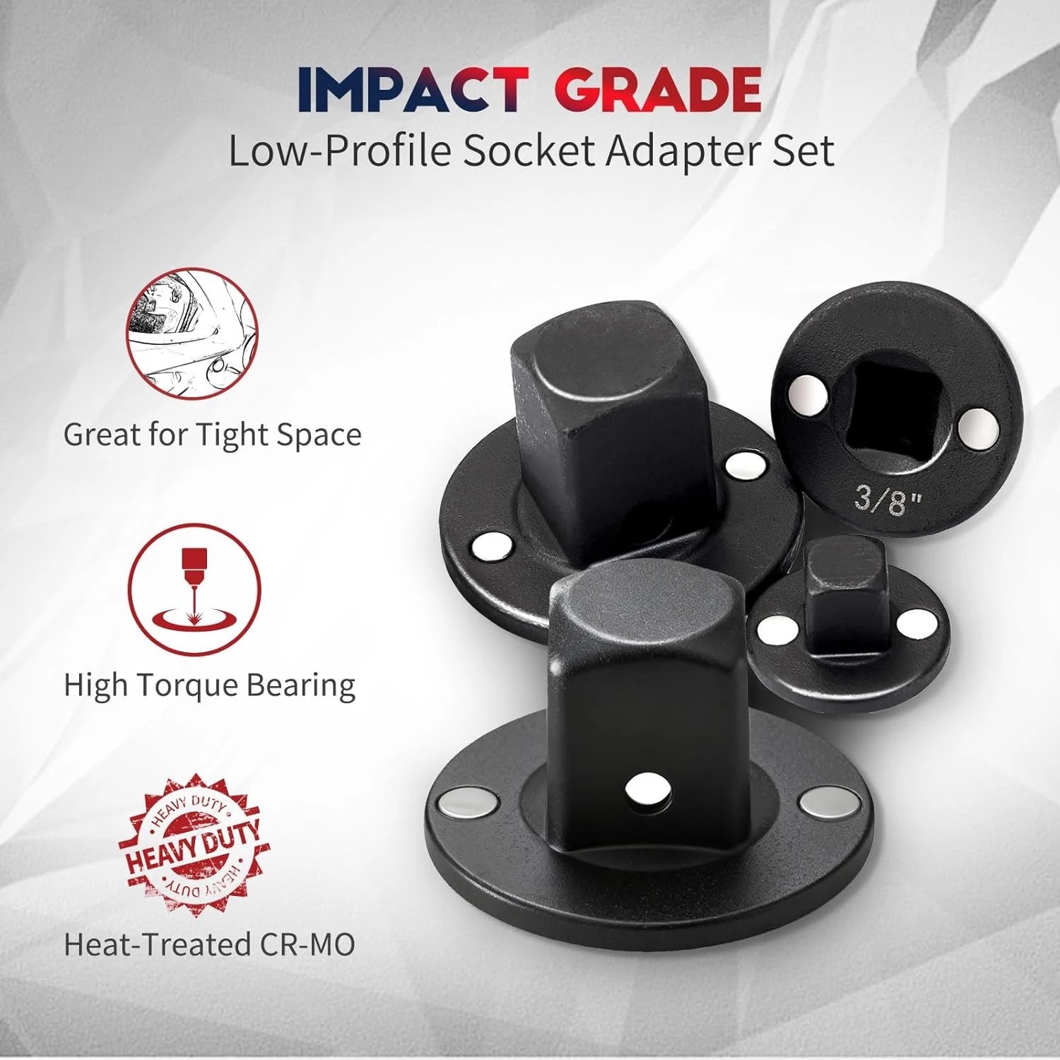4-Pack Low Profile Impact Socket Adapter Set, Drive Reducing Ratchet Adapter Set