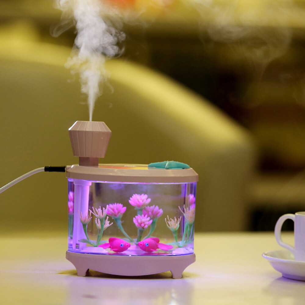 Air Humidifier Aquarium Novel Fish Tank LED Night Light Household Ultrasonic