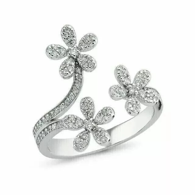 Flower Open Shank Toe Ring 14K White Gold Over 3Ct Round Lab Created Diamond