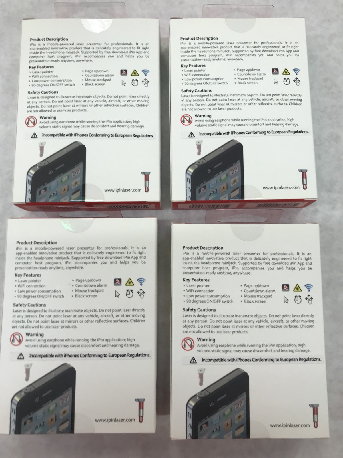 IPIN MOBILE-POWERED LASER POINTER FOR IPHONE 4, 5, 6, 6 Plus Lot Of 4 New