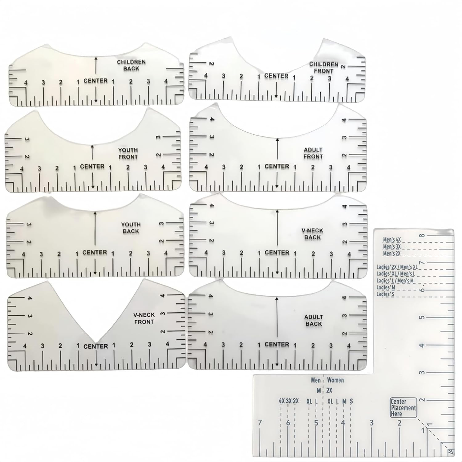 9 Pc T-Shirt Ruler Guide Set, Chest Logo Placement Tool for Vinyl Alignment, Hea