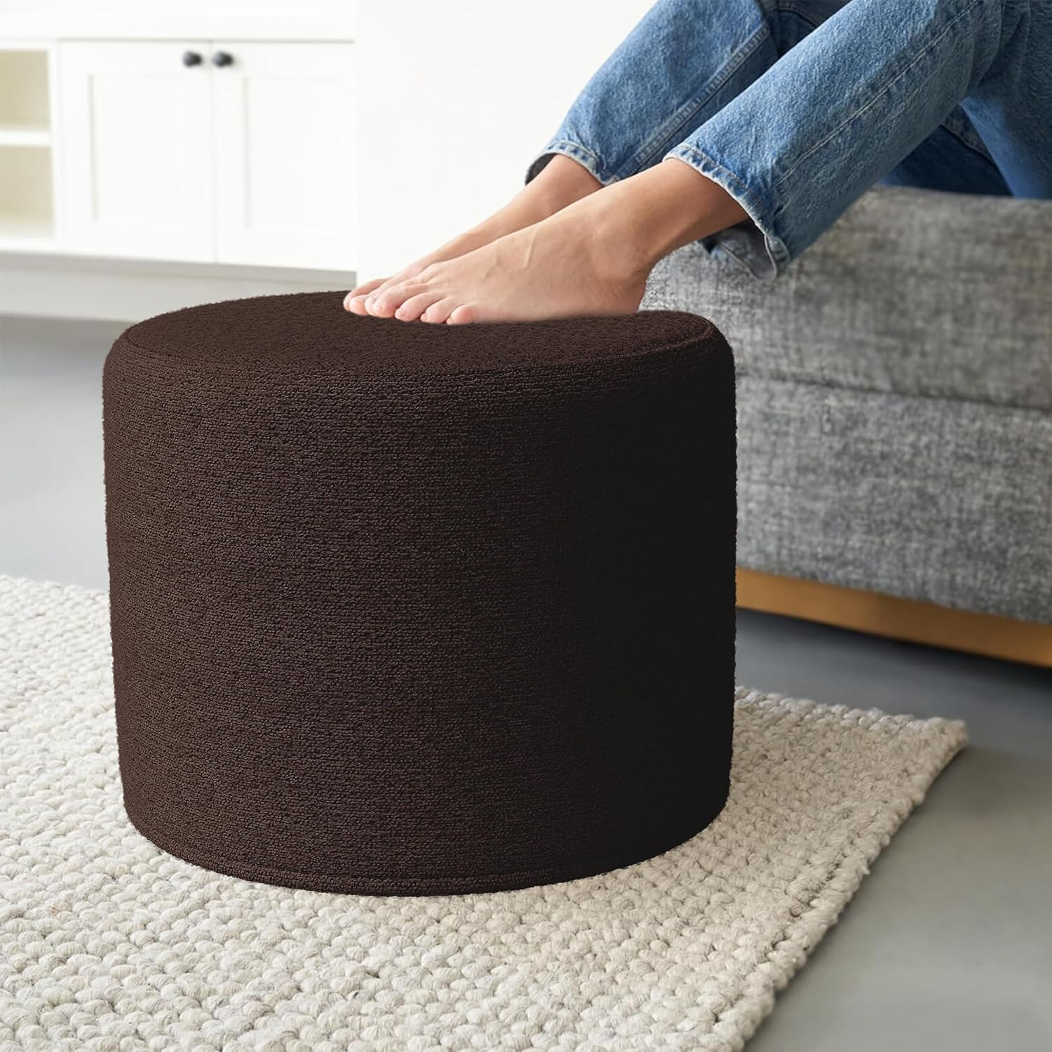 Beautiful Boucle Pouf Ottoman and Foot Rest - Elevate Your Living Room Decor wit