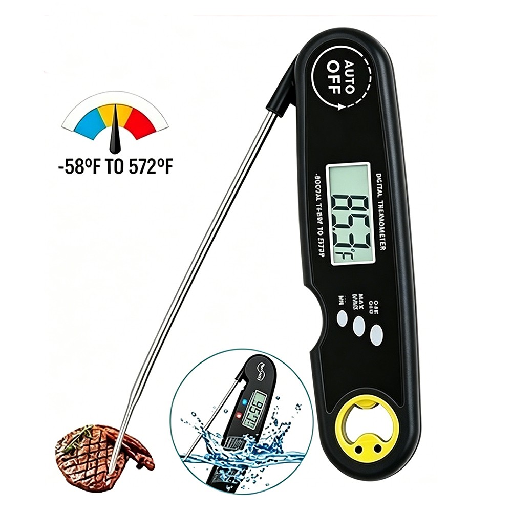 Waterproof Foldable Instant Read Meat Thermometer BBQ Grill Oven Kitchen Food
