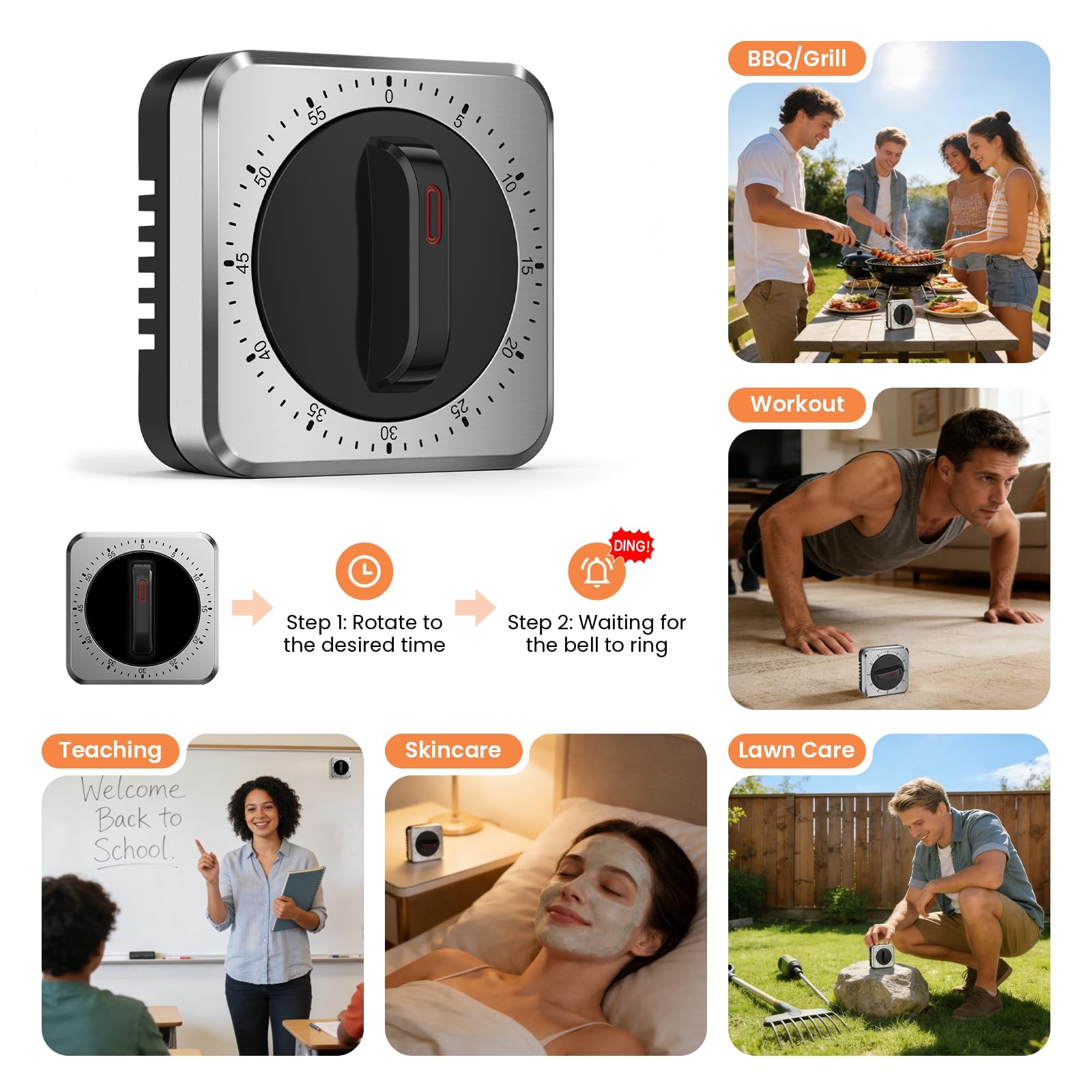 Mechanical Kitchen Timer with Magnet Wind Up Cooking Timer Clock with Loud Alarm