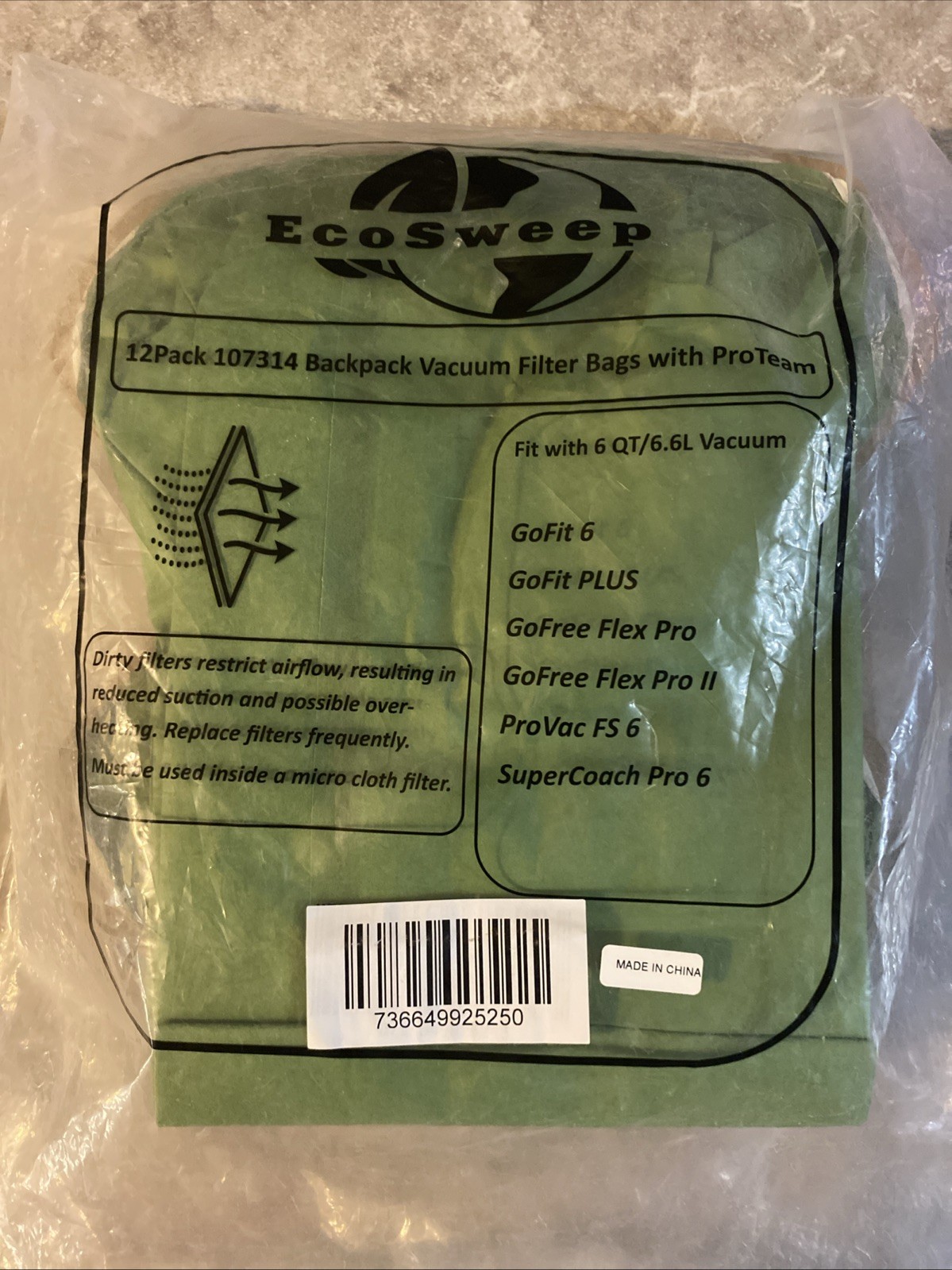 12 Pack 107314 Micro Filter Bags Replacement for ProTeam 6 Quart Backpack Vacuum