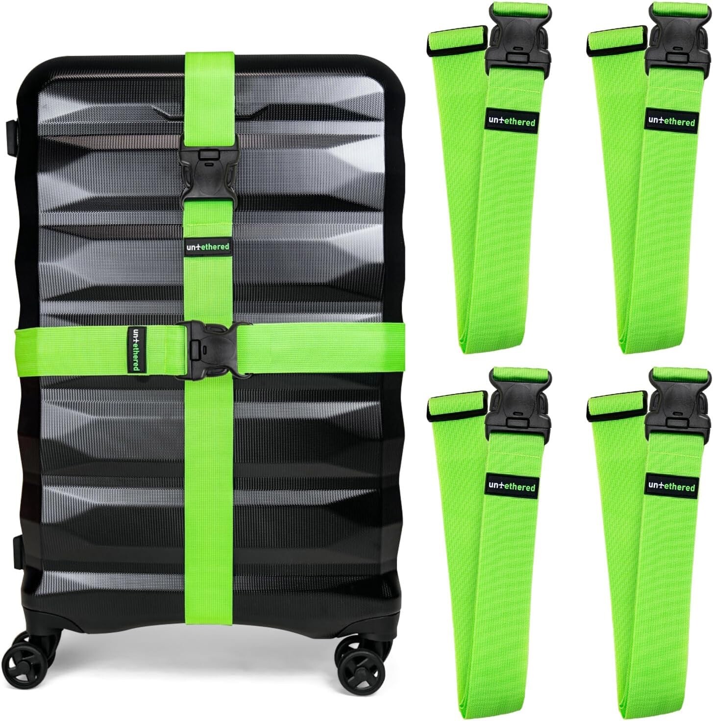Untethered 4-Pack Luggage Straps Suitcase Strap Luggage Strap Luggage Belt Green