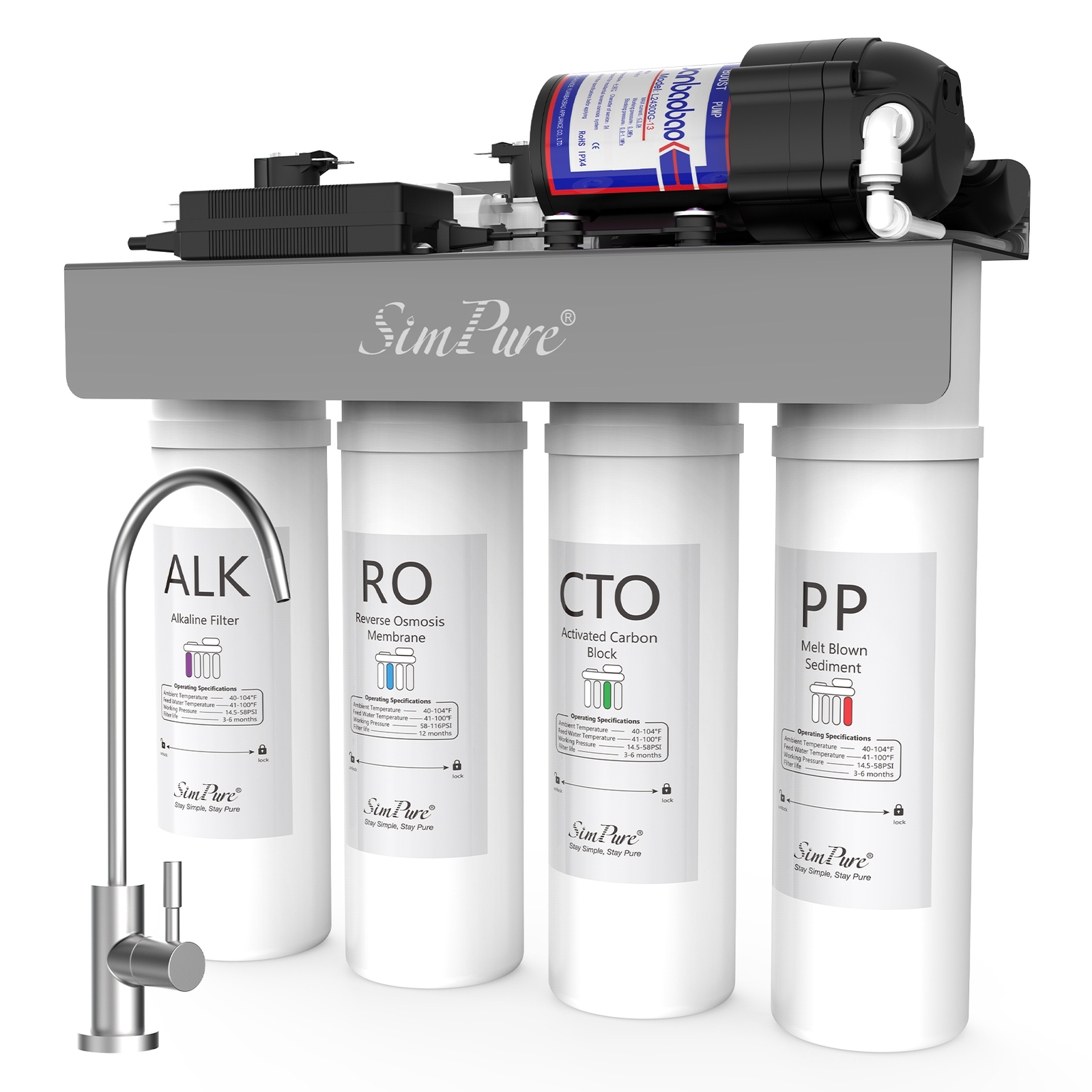 SimPure WP2-400GPD UV Alkaline pH+ Drinking Water Filter Reverse Osmosis System