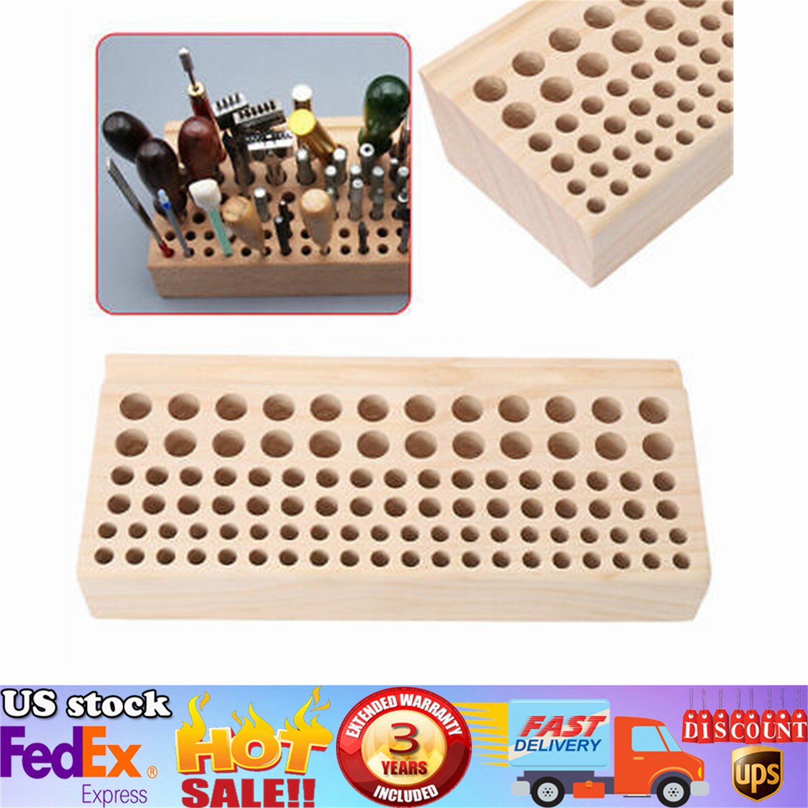 98 Slots Leather DIY Craft Wood Tool Wooden Rack Stamp Holder Organizer US STOCK