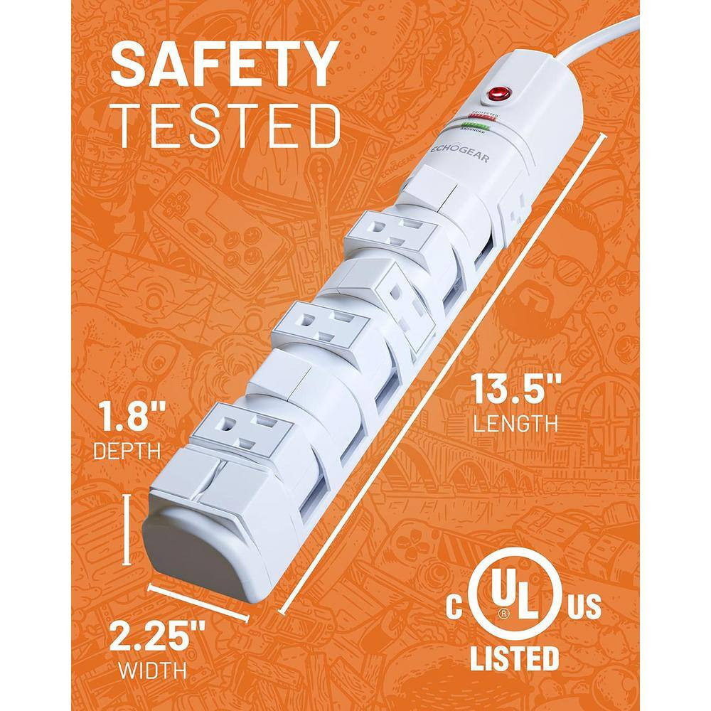 Surge Protector Power Strip with 6-Rotating Outlets and 2-Fixed Outlets and Buil