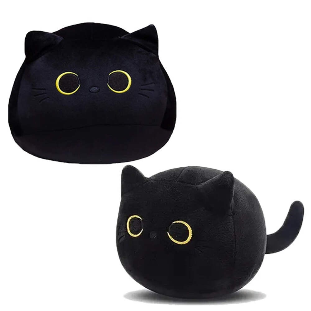Fluffy Black Cat Plush Toy Stuffed Animal Soft Nap Cushion Home Decoration Gift
