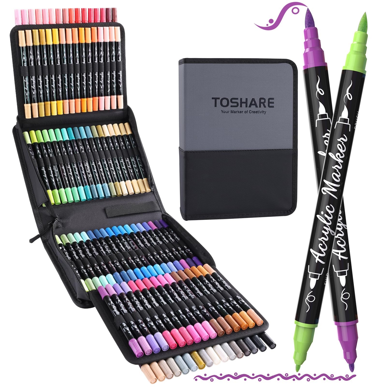 Acrylic Paint Pens Markers, 100 Colors Dual Tip Acrylic Paint Pens with Brush...