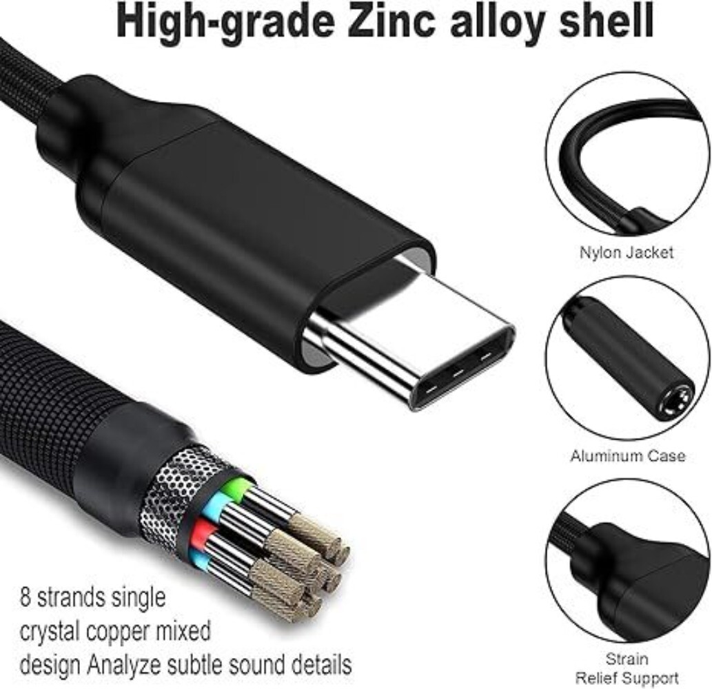 USB-C Type C Adapter Port to 3.5MM Aux Audio Jack Earphone Headphone Cable USB