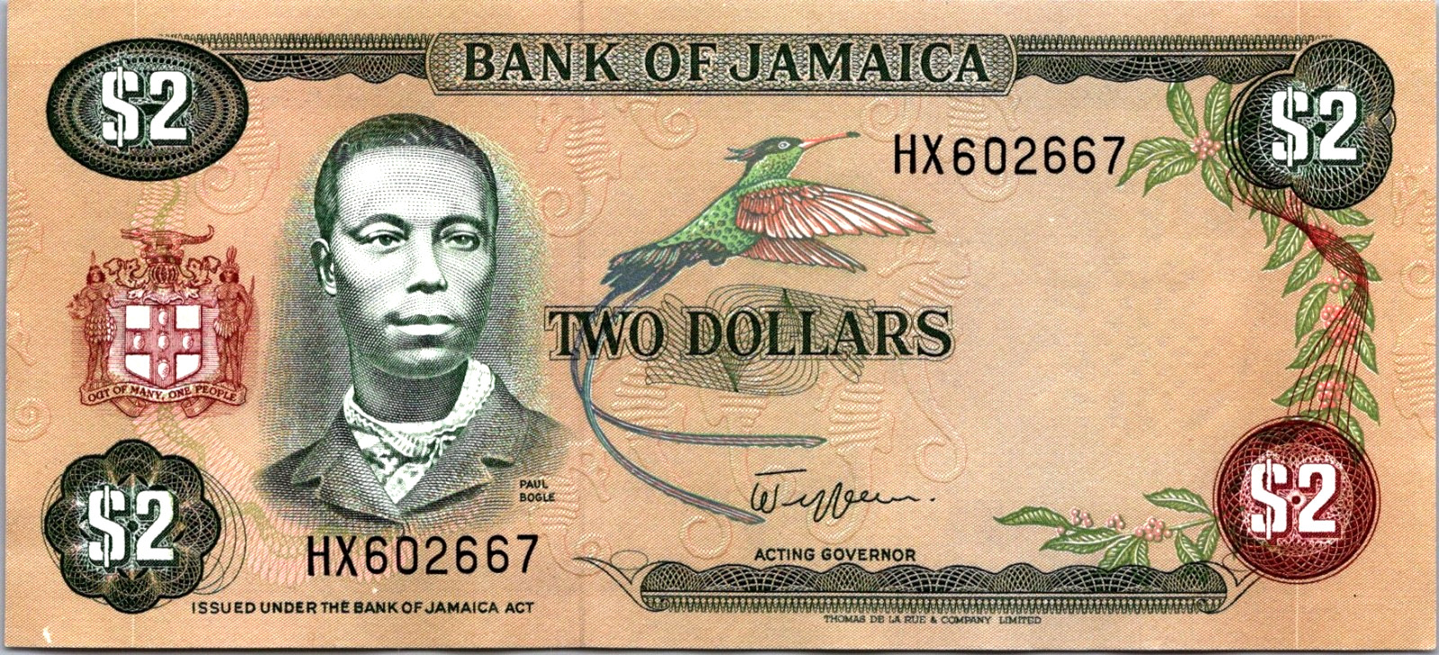 Jamaica $2 1985-93 Pick# 69 CVF-UNC