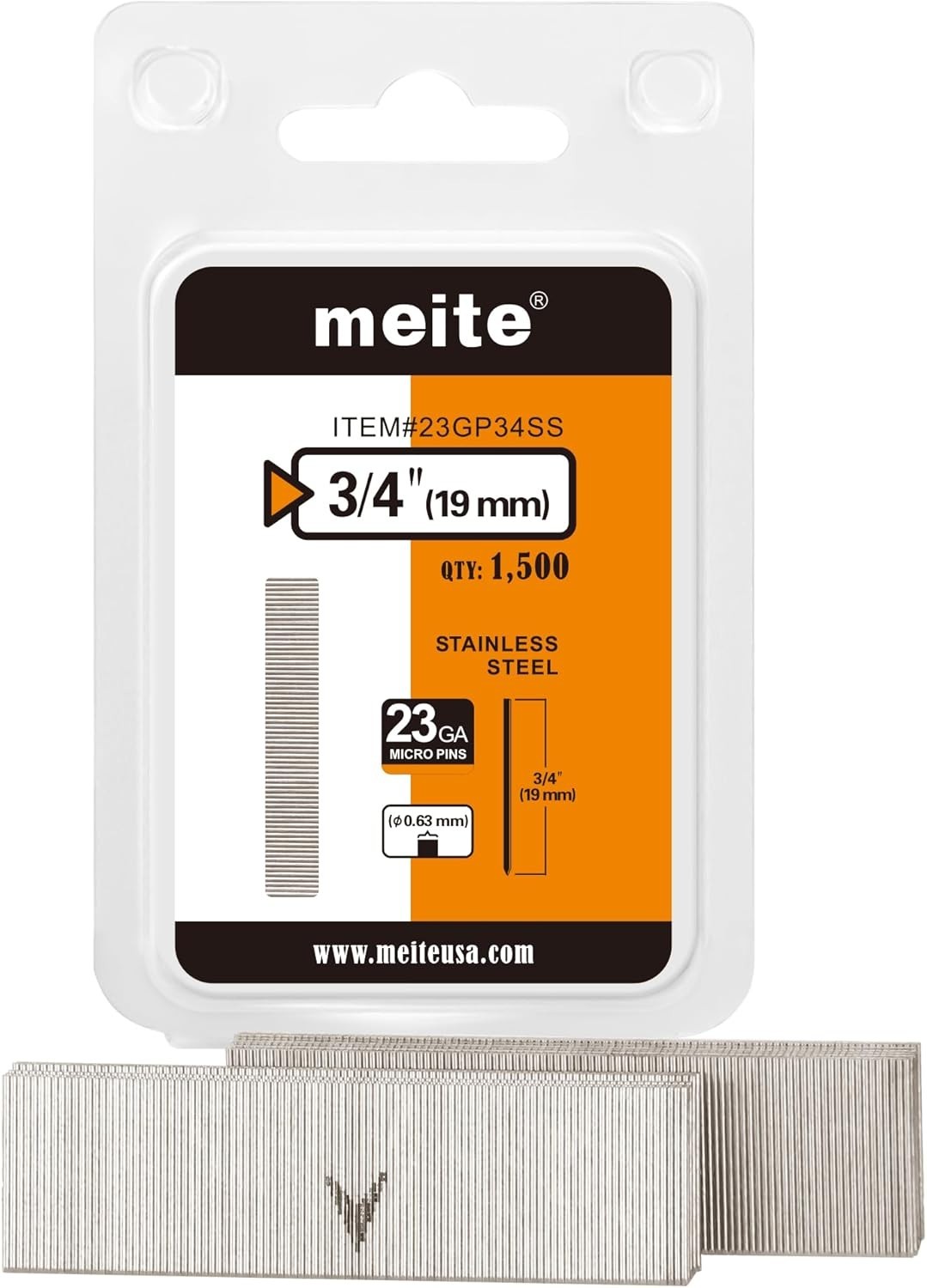meite 23 Gauge Pin Nails 3/4 Inch 304 Stainless Steel Pin Nails for Woodworking