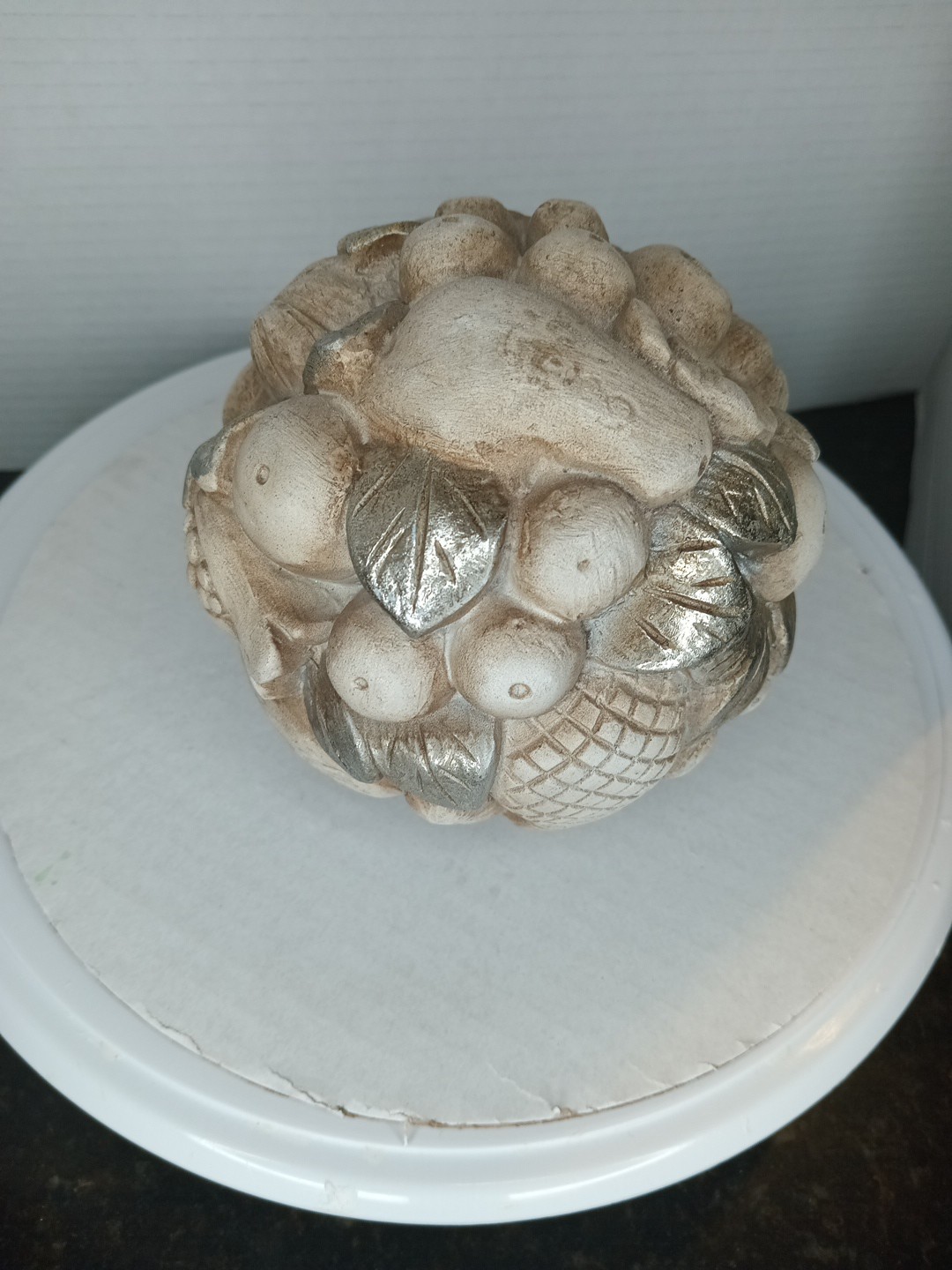DECORATIVE GLOBE  Fruits, Vegetables, Nuts  5" Tan Gold Emblishment