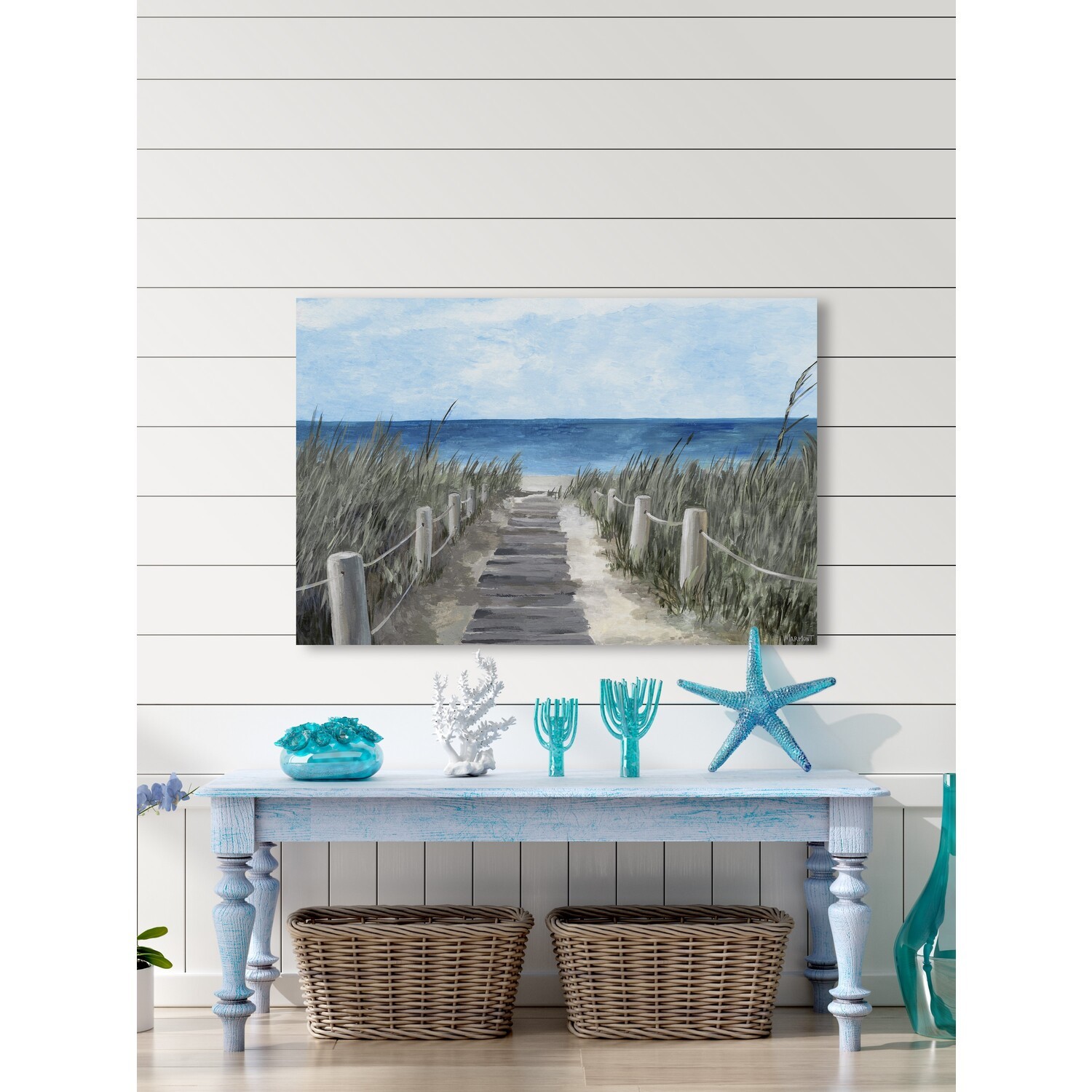 Marmont Hill Beach Wood Path Painting Print on Wrapped Canvas