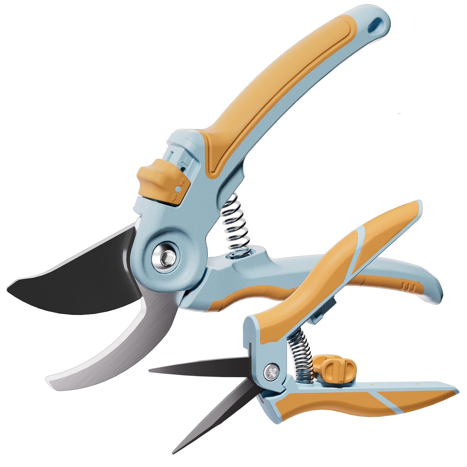 NEXON Garden Pruning Shears 2 Pack, 8" Bypass Hand Pruner and 6.25", Blue