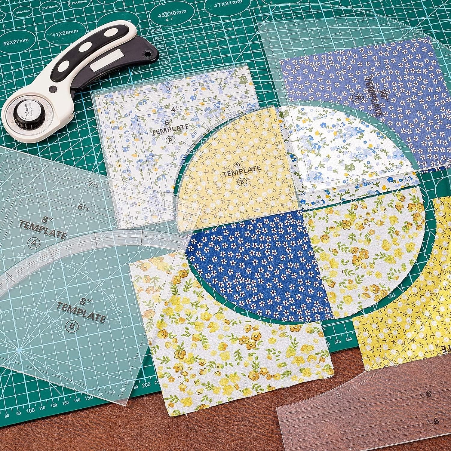Kigley 3 Set Drunkards Path Quilting Templates Large 10, 8, 6 inch, Clear