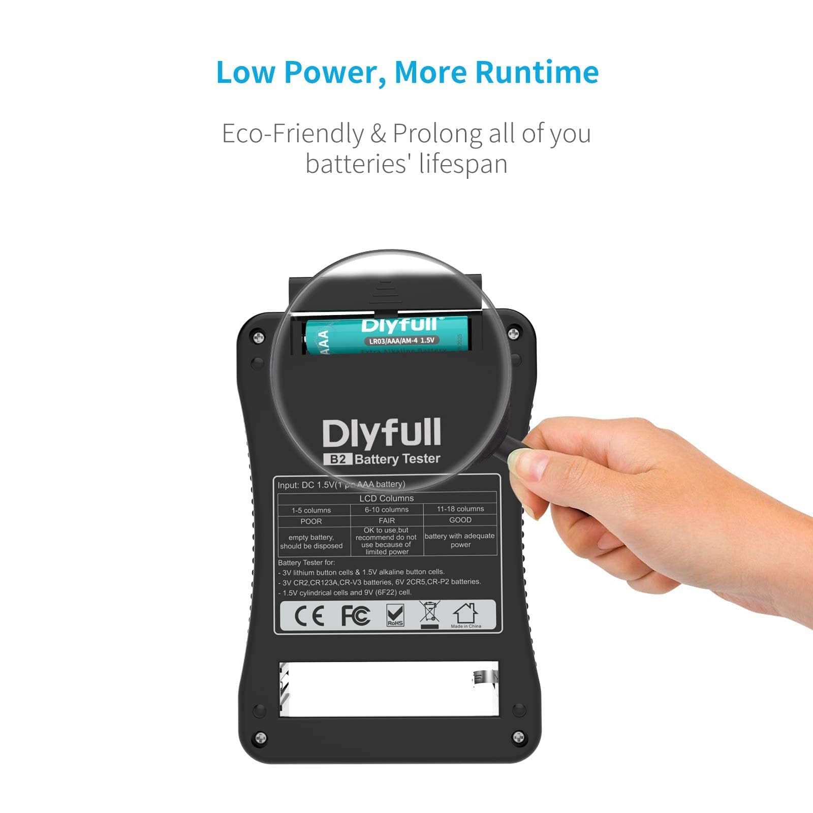 Battery Tester, Dlyfull LCD Display Universal Battery Checker for AA AAA