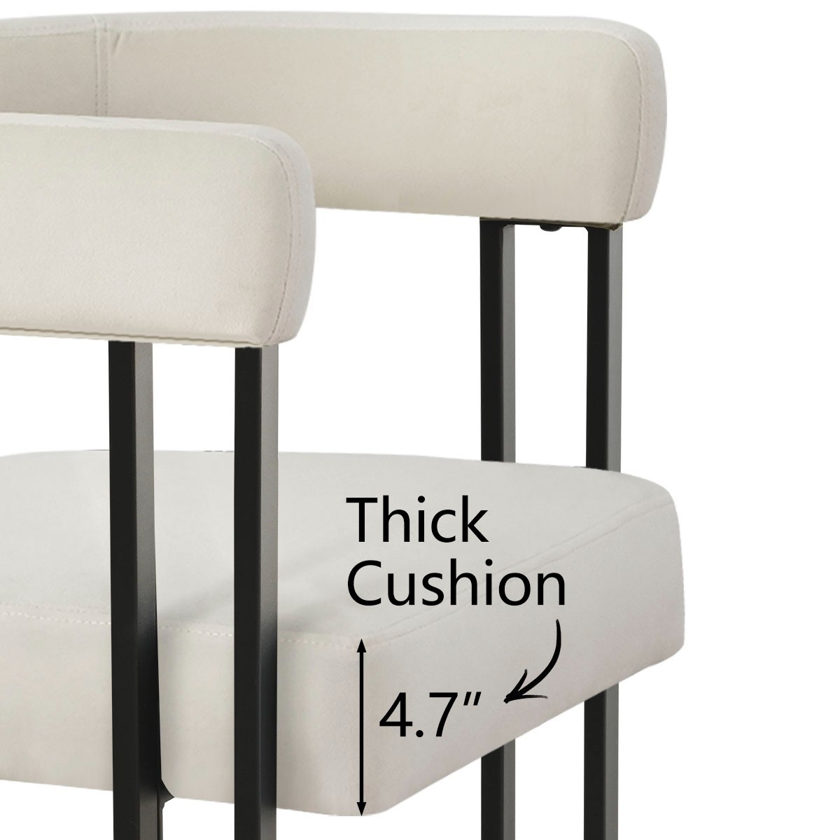 Set of 4 Velvet Dining Chairs with Arms Curved Back and Black Metal Legs