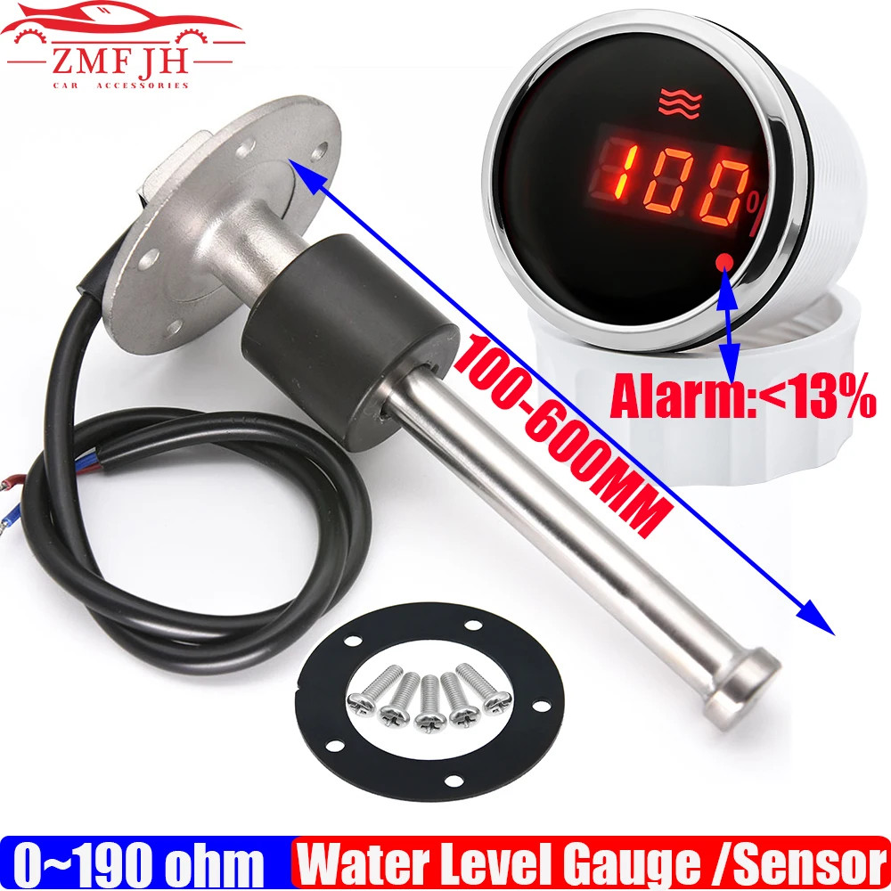 Waterproof 0~100% Digital 52mm Water Level Gauge with Alarm 0-190ohm Water Level