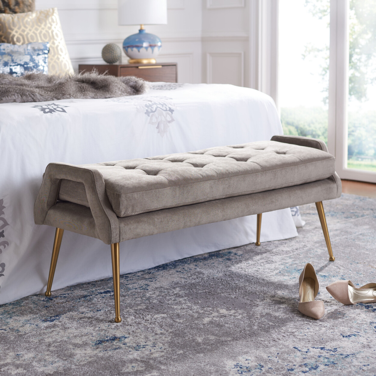 SAFAVIEH Everdeen Bench | Silver Grey / Gold |
