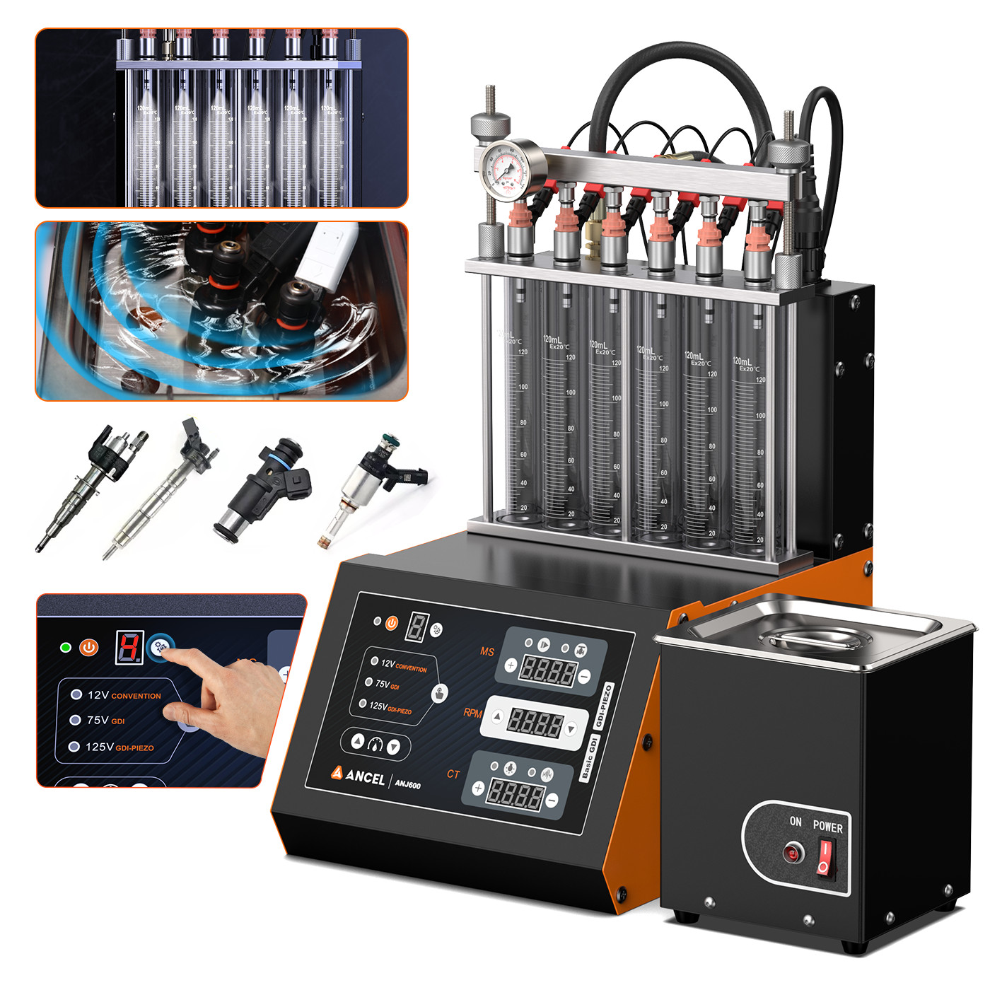 ANCEL ANJ600 Fuel PIEZO 6 Cylinder GDI Injector Cleaning Testing Ultrasonic Tool