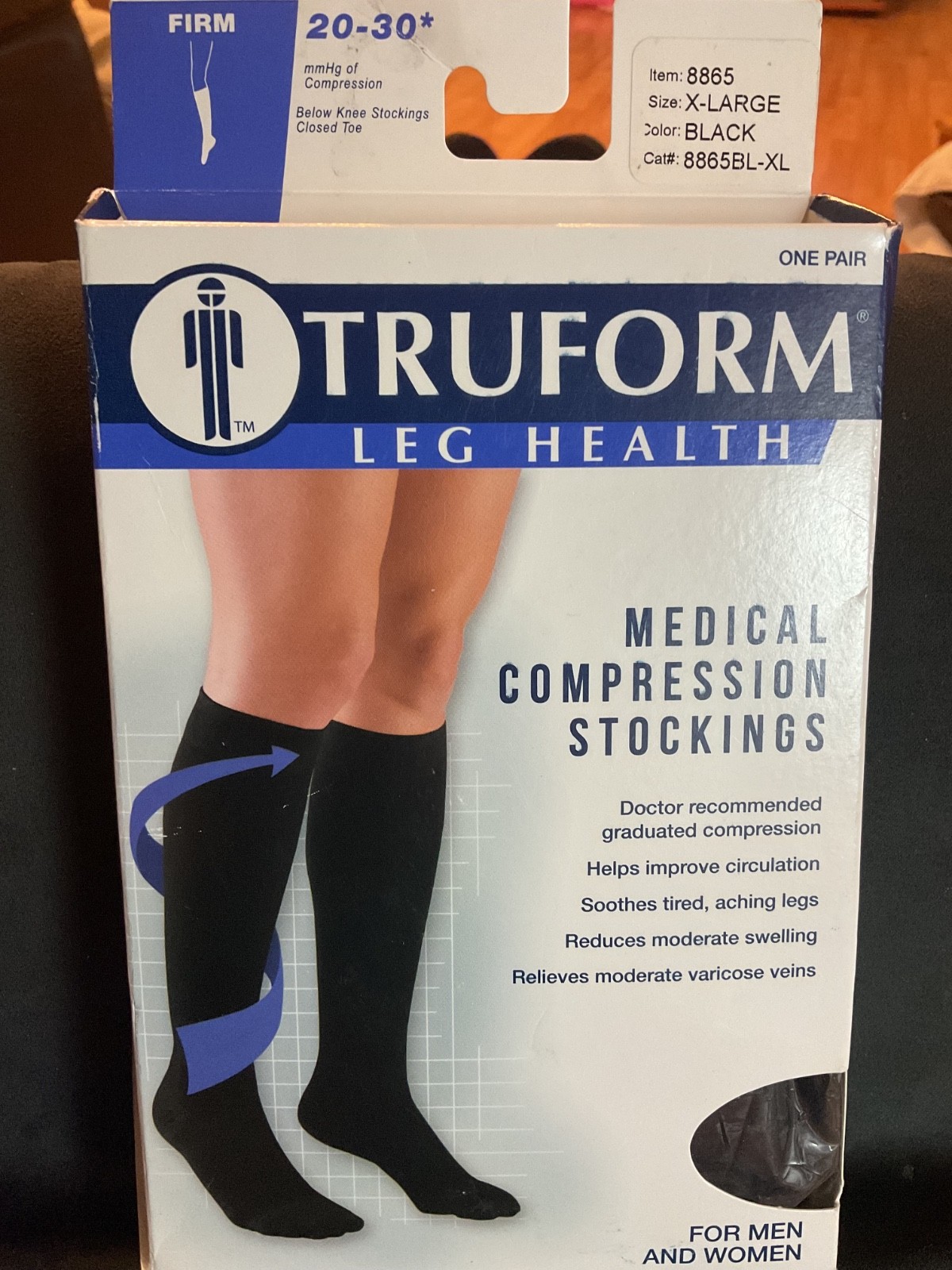 TRUFORM FIRM BLACK XL CLOSED TOE STOCKING IMPROVES CIRCULATION