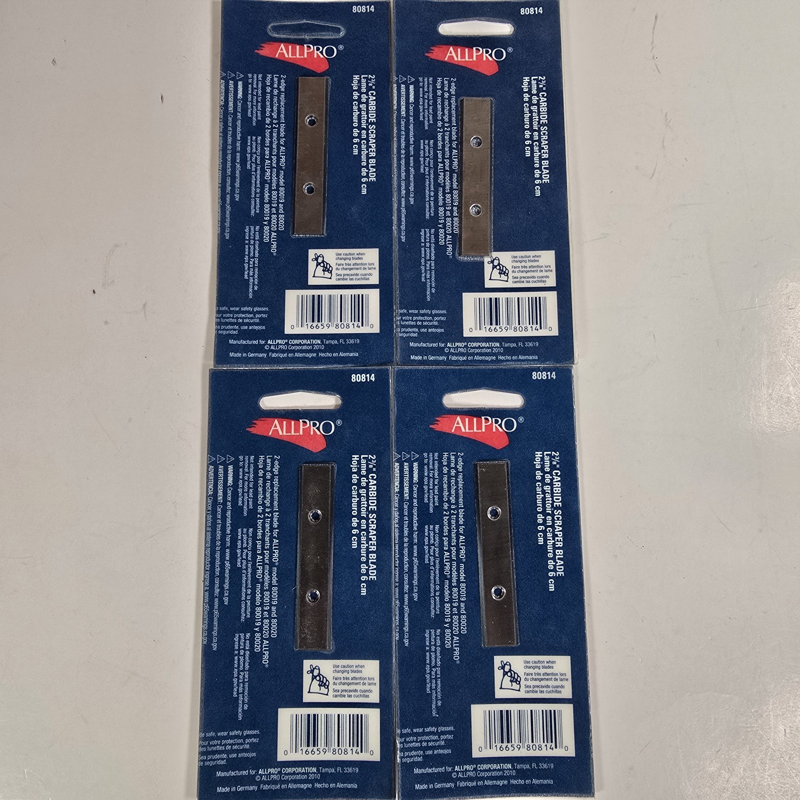 Lot of 4 ALLPRO 80814 Carbide Scraper Blades 2-3/8” Replacement 2 Edge Germany